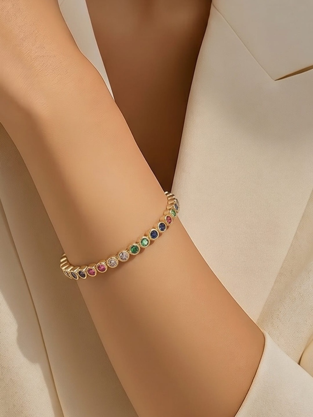 Gold Multicolor Gemstone Bangle Bracelet - Women Jewelry